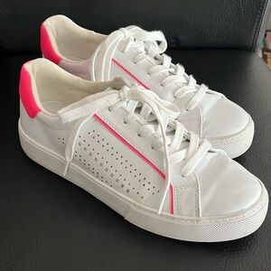 Marc Fisher White and Neon Pink Sneakers